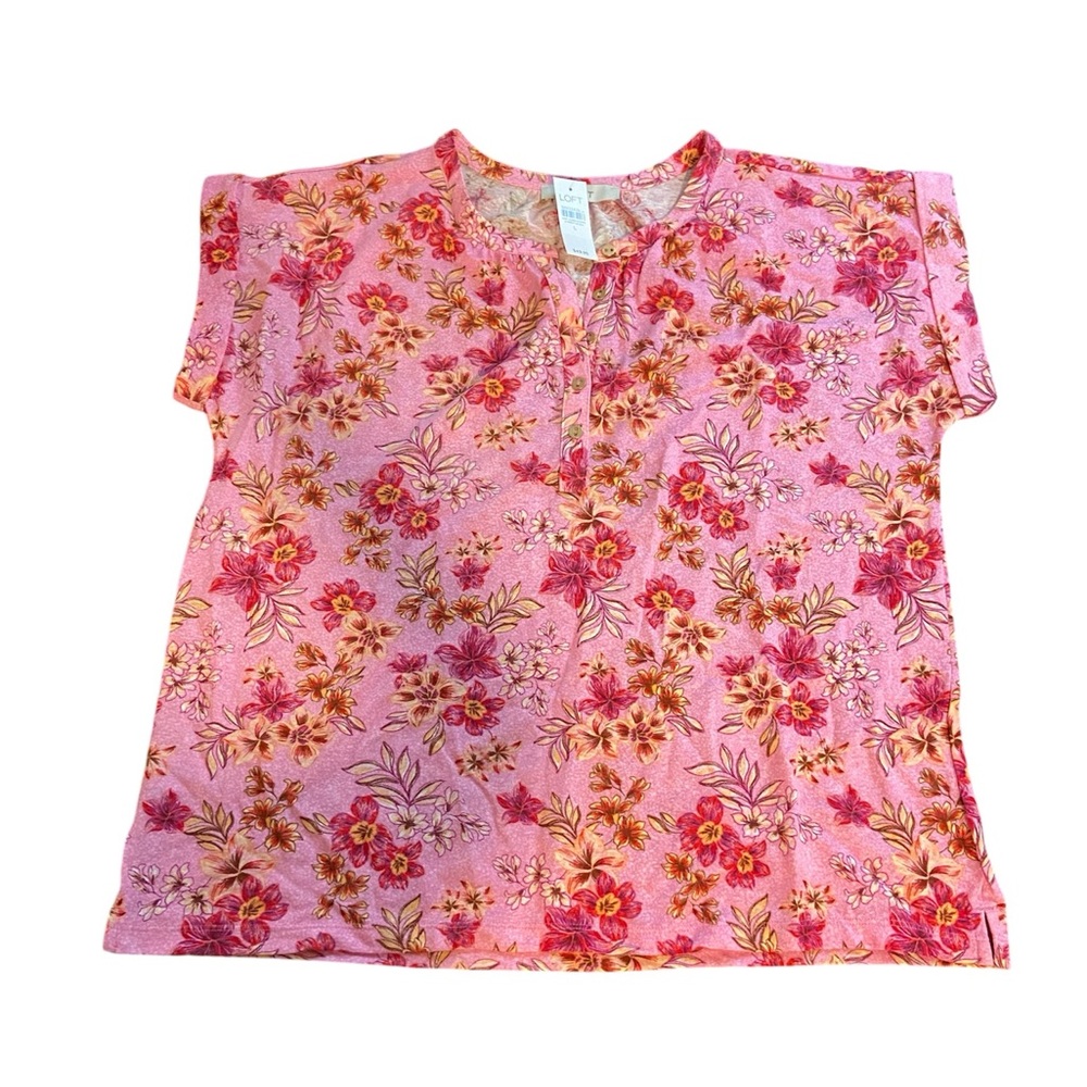 NWT LOFT Women’s Blouse, Size Large, Pink Floral Print